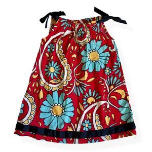 Hanna Andersson Paisley Floral Print Pillowcase Dress Red 90cm